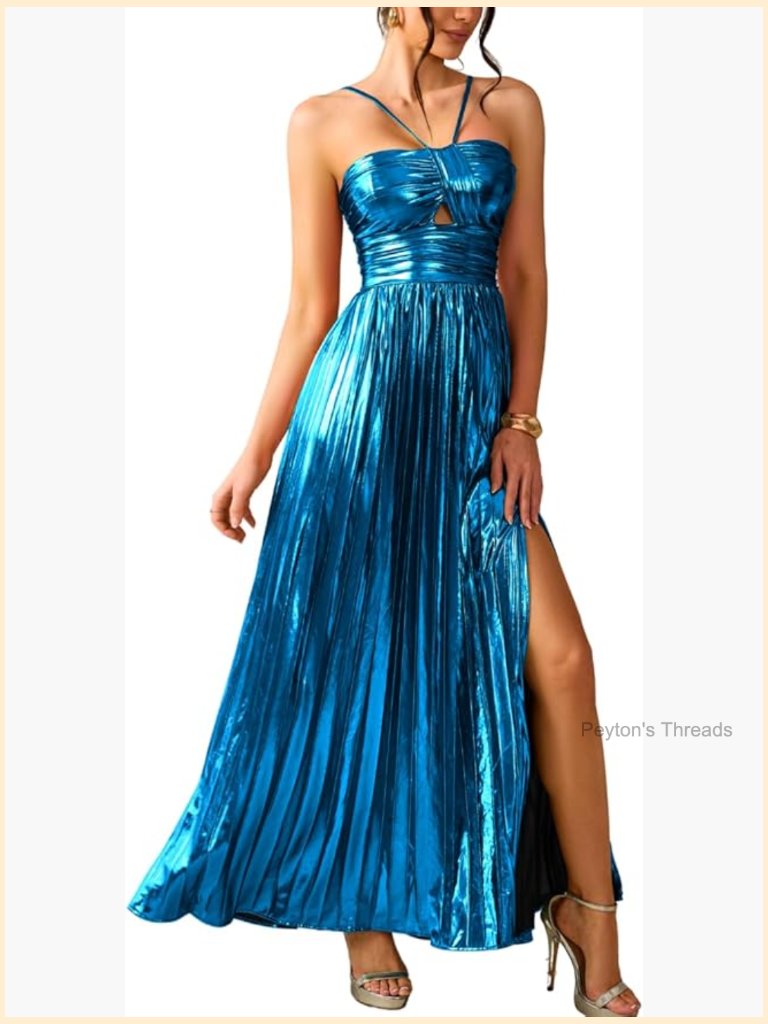 Halter Empire Waist Maxi Formal Dress S-2xl Pleated Slit